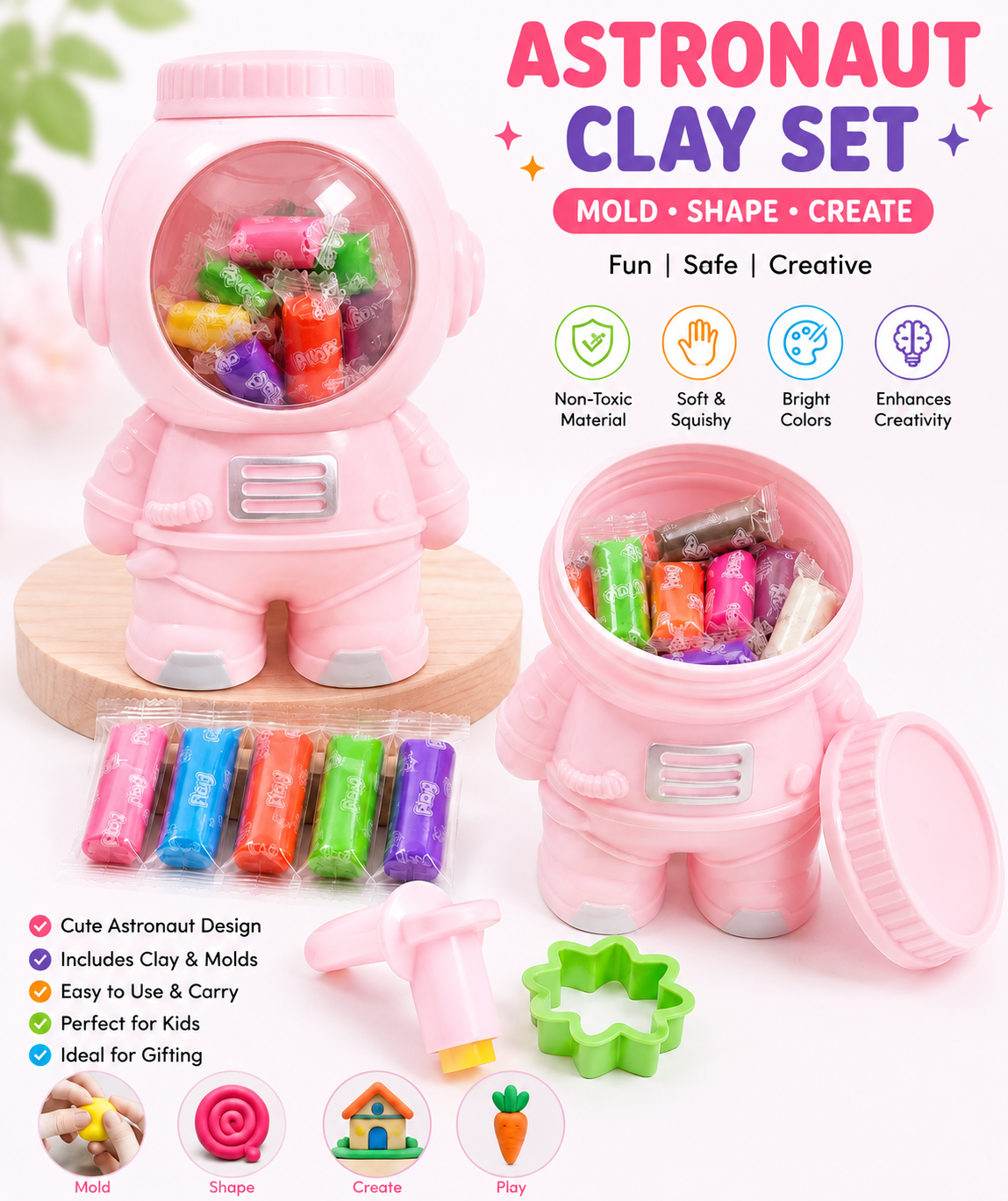 Astronaut Clay Set-Light Pink