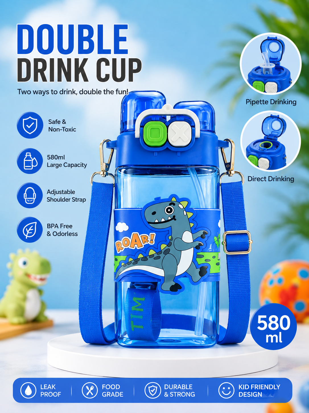 Double Drink Bottle-Dinosaur